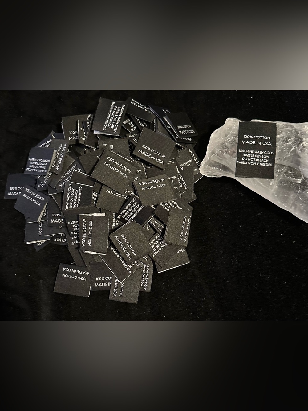Black 'Made in USA' 100% Cotton Clothing Labels Set of 190